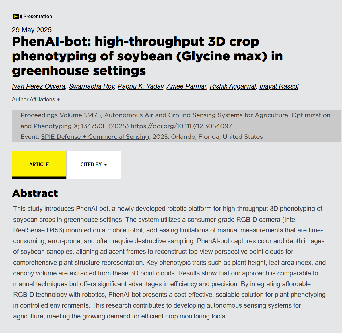 PhenAI-bot: high-throughput 3D crop phenotyping of soybean (Glycine max) in greenhouse settings