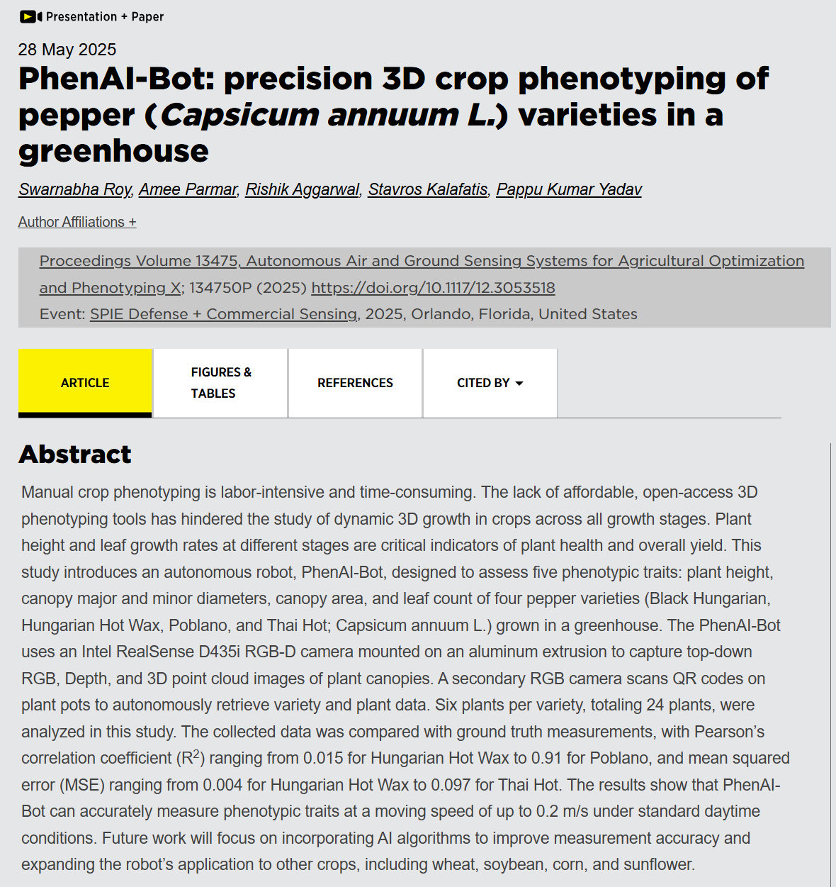 PhenAI-Bot: precision 3D crop phenotyping of pepper (Capsicum annuum L.) varieties in a greenhouse